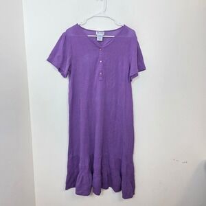 Blair Purple Cotton Gauze Ruffle Hem‎ Henley Midi Dress Womens Medium MS 607504